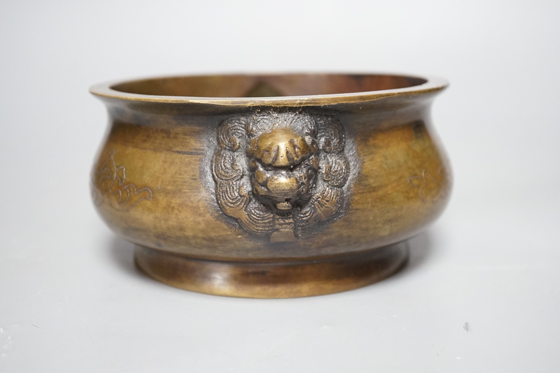 A Chinese bronze censer, Xuande inscription mark, 19cm